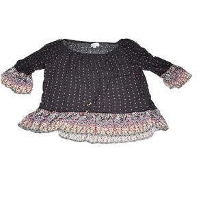 Blu Heaven Women's sz Large Multicolor Peasant Boho Blouse top Black Floral